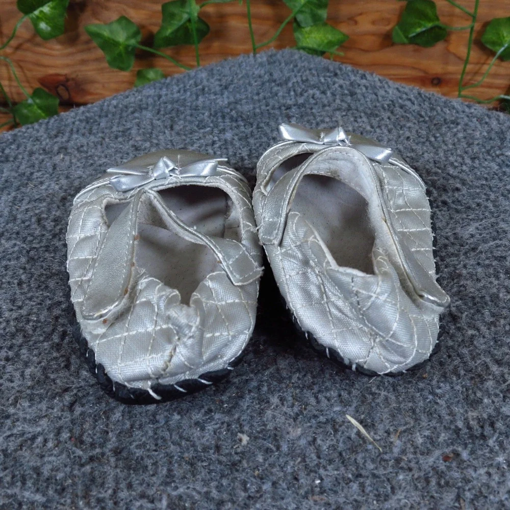 Pediped Originals Baby Girls Mary Jane Shoes Size 4-4.5‎ 6-12M Dressy Silver Bow